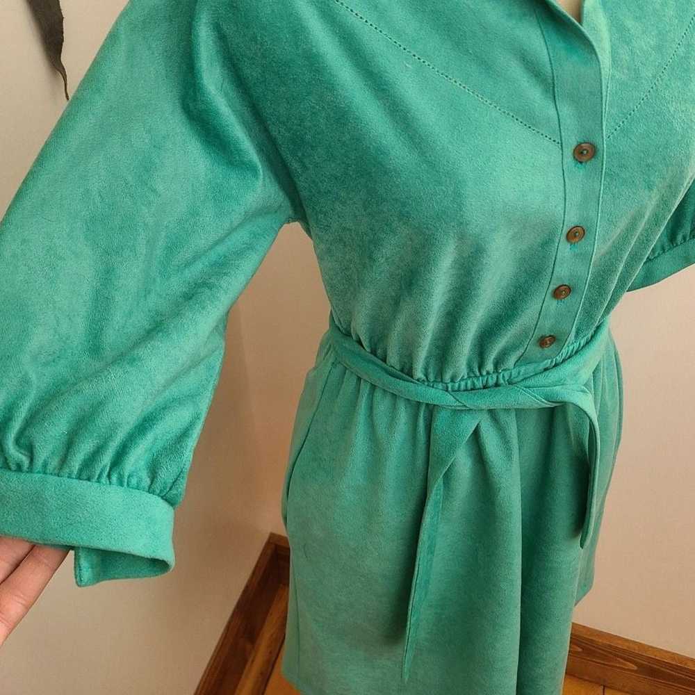 Vintage Turquoise Suede Dress Western Knee Length… - image 2