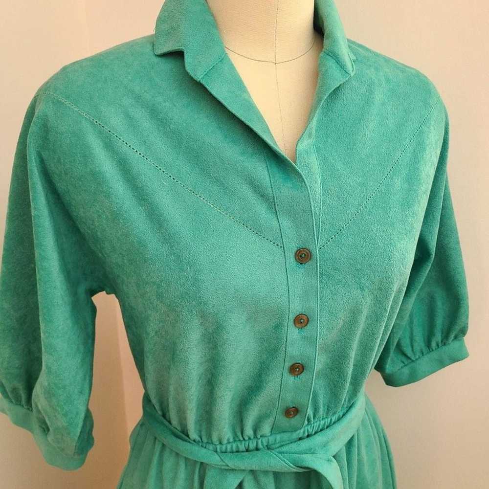 Vintage Turquoise Suede Dress Western Knee Length… - image 3