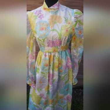 Vintage 1960's Pastel Floral Print Dress with Flo… - image 1