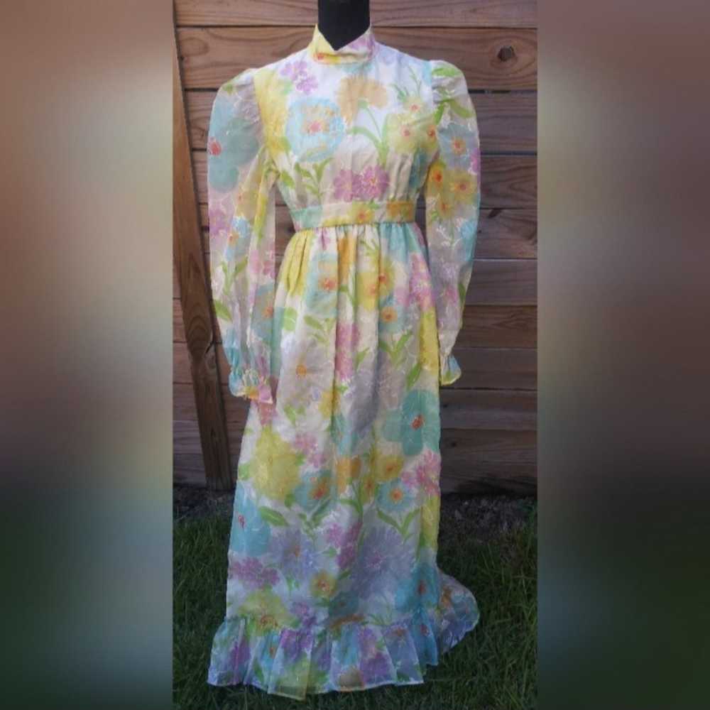 Vintage 1960's Pastel Floral Print Dress with Flo… - image 2