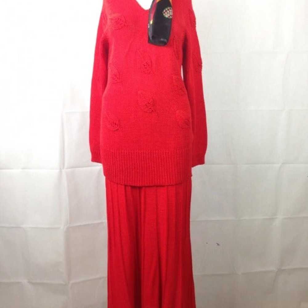 Ann Wi Red Knit Sweater Maxi Skirt Dress - image 1