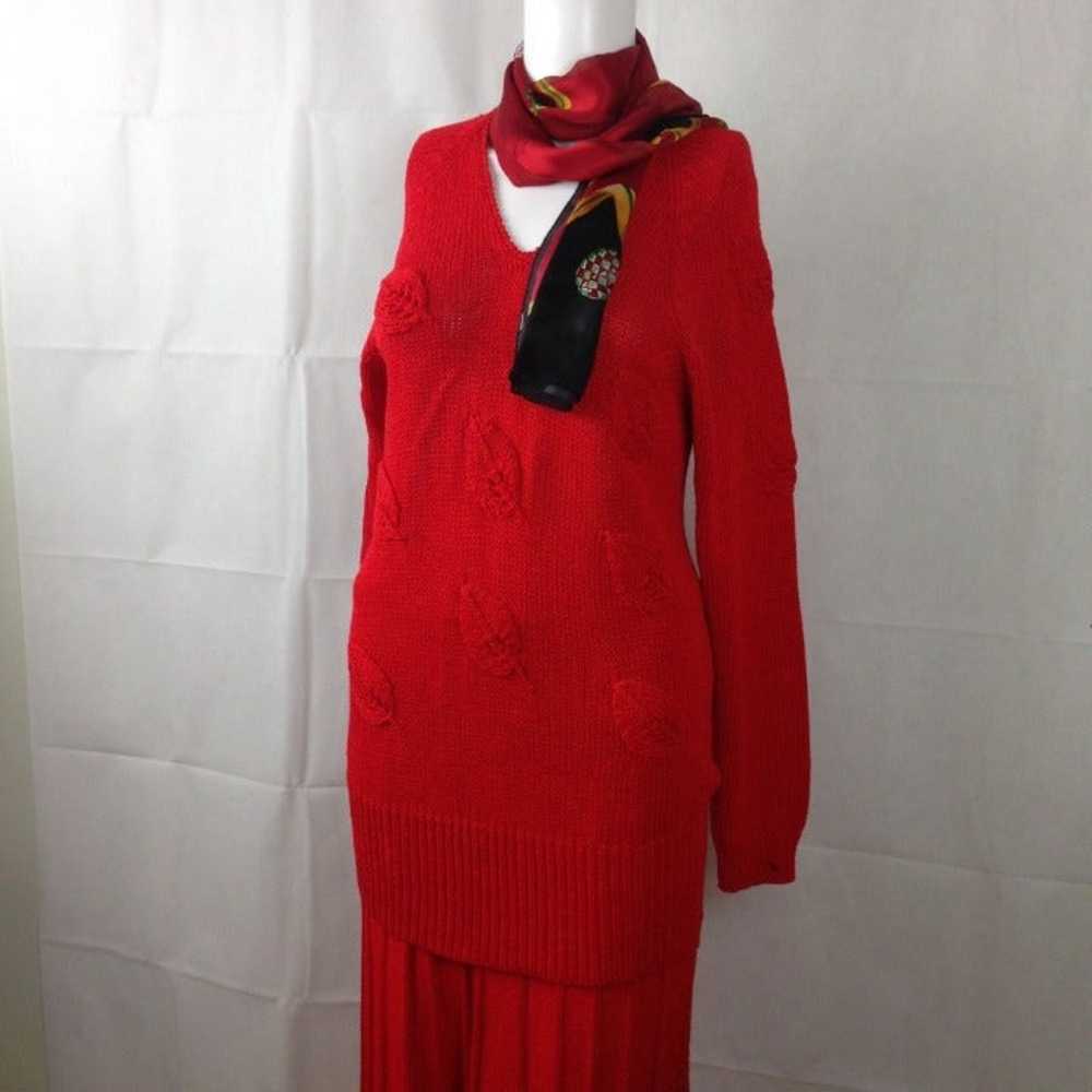 Ann Wi Red Knit Sweater Maxi Skirt Dress - image 3