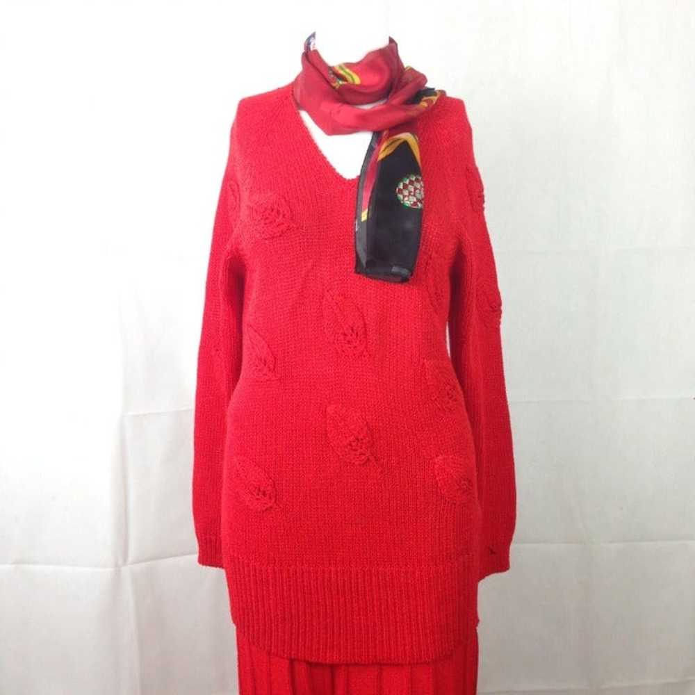 Ann Wi Red Knit Sweater Maxi Skirt Dress - image 5