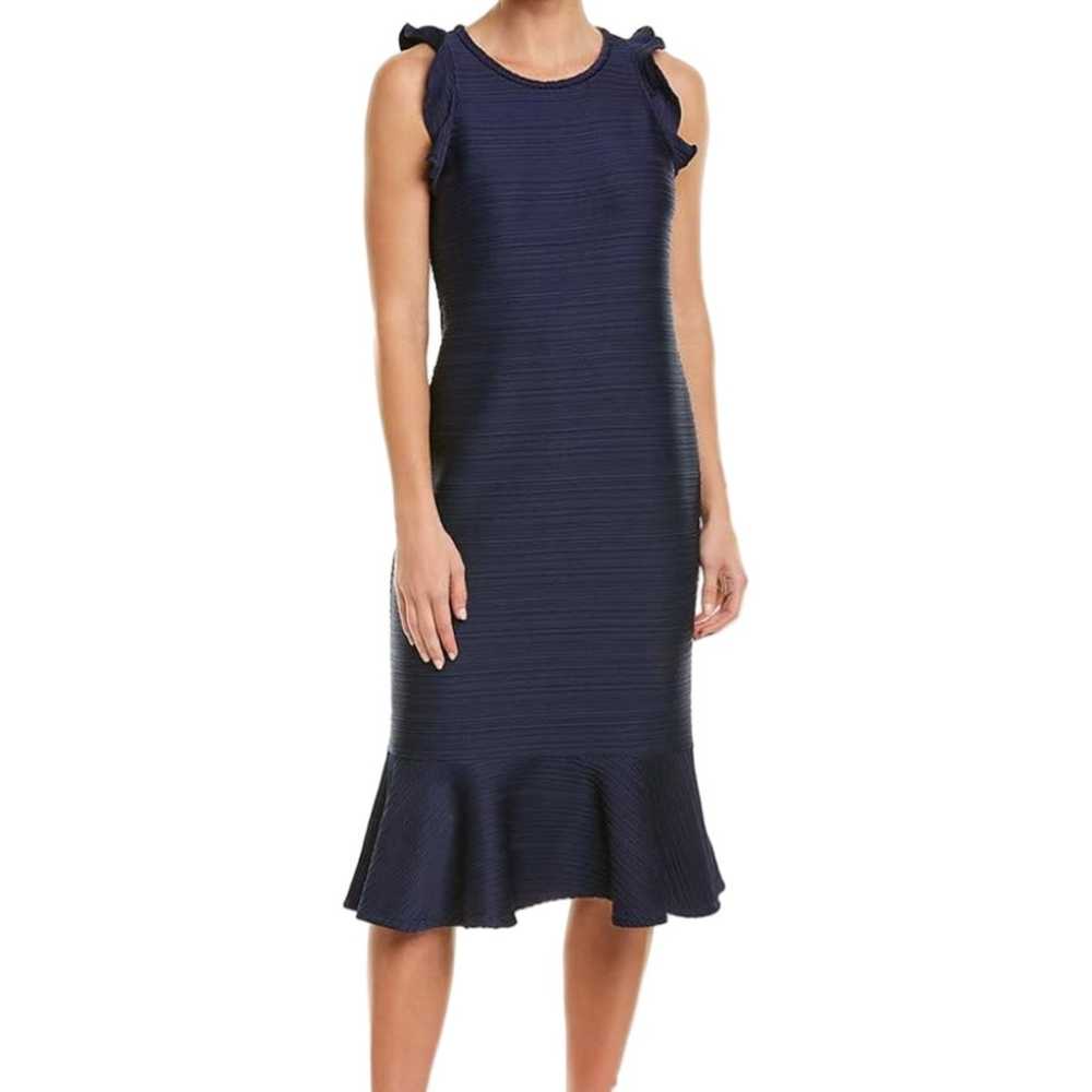 Shoshanna Navy Blue Ruffle Hem Sleeveless Ribbed … - image 1