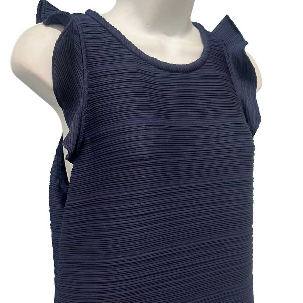 Shoshanna Navy Blue Ruffle Hem Sleeveless Ribbed … - image 5