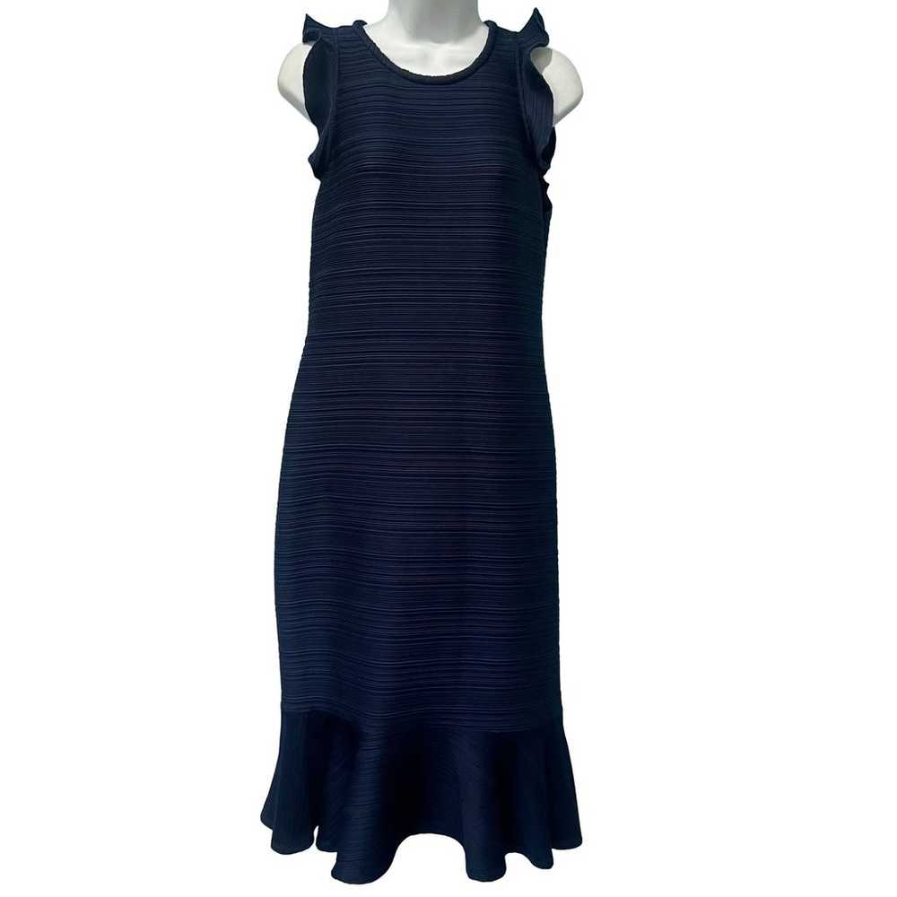 Shoshanna Navy Blue Ruffle Hem Sleeveless Ribbed … - image 6