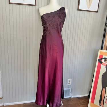 Y2K Dress Ombre Berry One Shoulder Beaded Long Me… - image 1