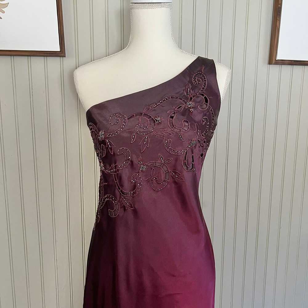 Y2K Dress Ombre Berry One Shoulder Beaded Long Me… - image 2