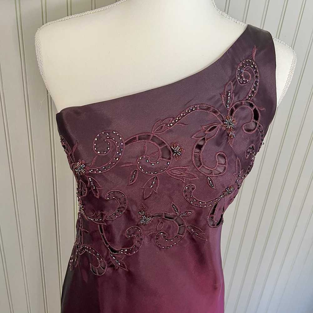 Y2K Dress Ombre Berry One Shoulder Beaded Long Me… - image 3