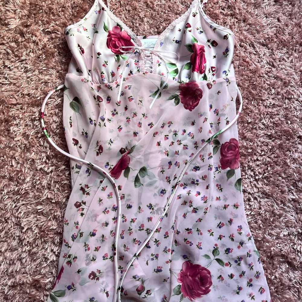 Women Night Gown Cute Flowers Pink Slip Dress - image 1