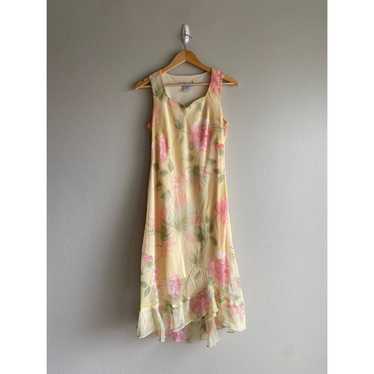 dress barn pastel yellow floral sleeveless midi d… - image 1