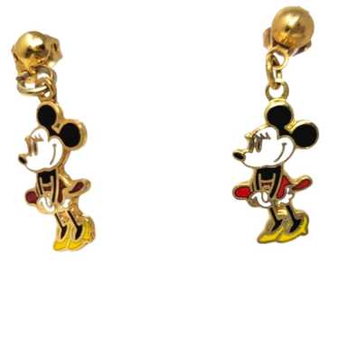 Vintage Mickey & Minnie Mouse White Enamel Heart Earrings Gold Tone Walt Disney good