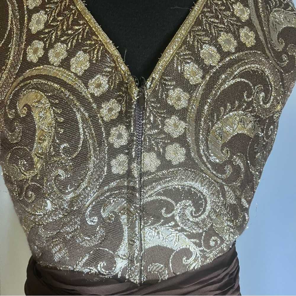 Vtg 60s Silk Chiffon Gold Metallic Brocade Embroi… - image 4