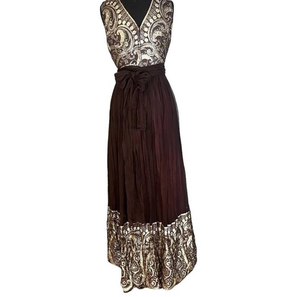 Vtg 60s Silk Chiffon Gold Metallic Brocade Embroi… - image 5