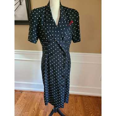 Vintage 70's VIRGO II Black White Polka Dot Dress… - image 1