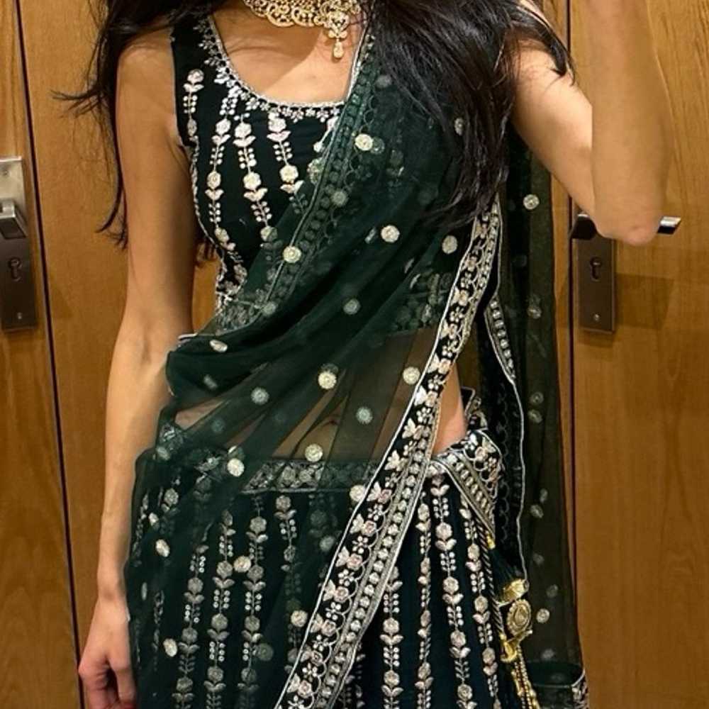 Indian wedding saree dark forest green - image 2