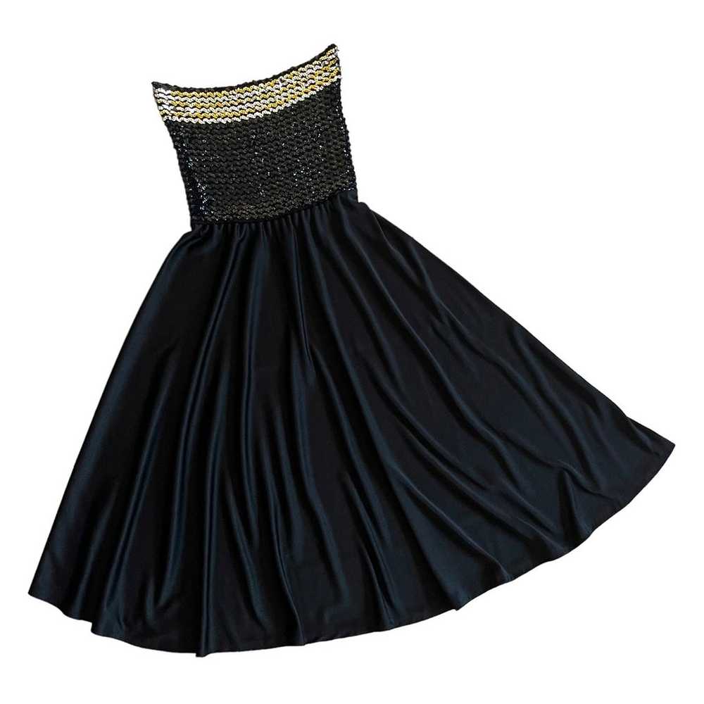 Vintage We3 Black Sequin Pleated Strapless Stretc… - image 11