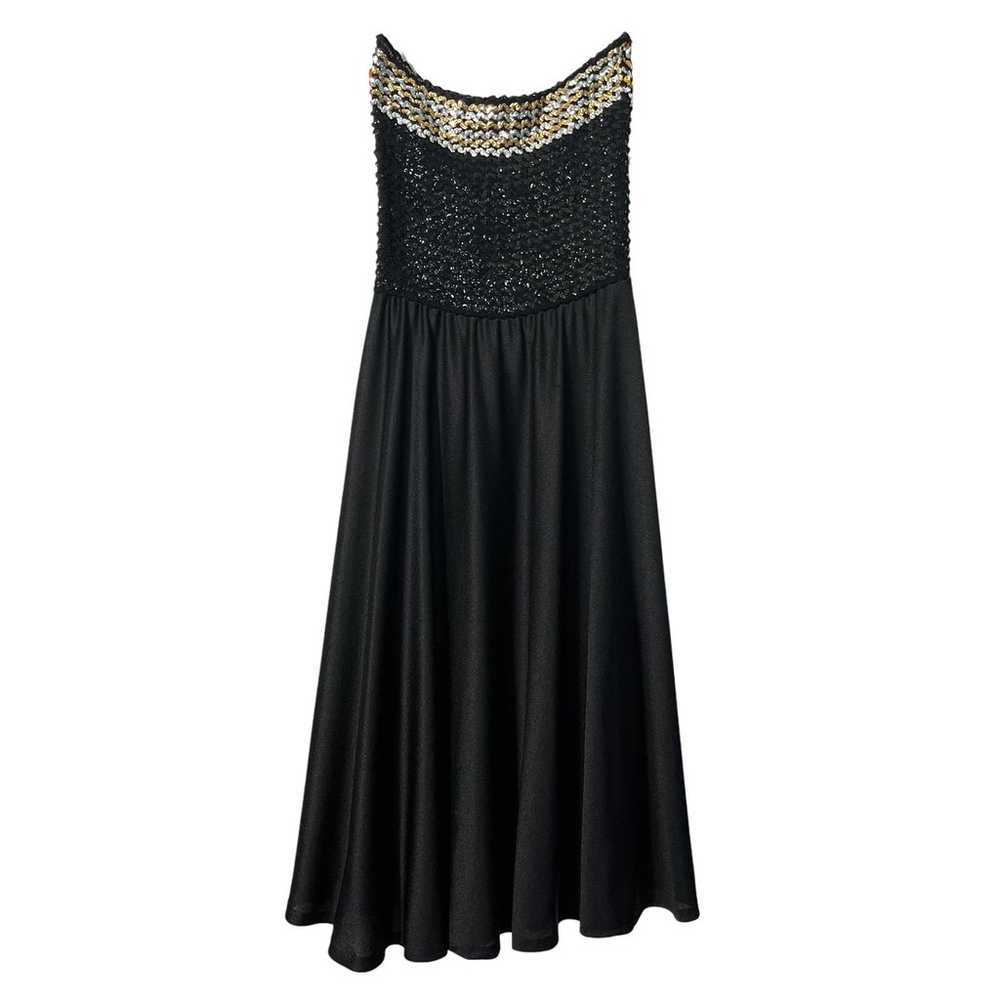 Vintage We3 Black Sequin Pleated Strapless Stretc… - image 1