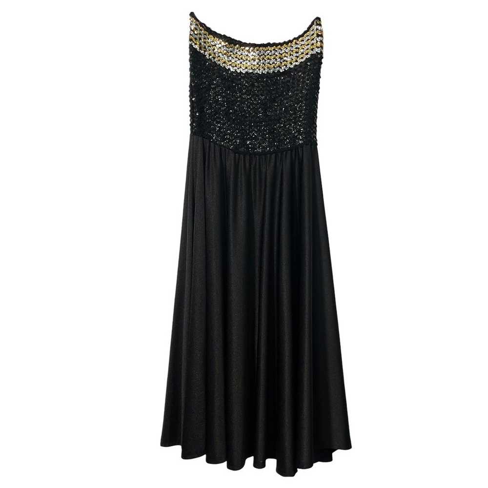 Vintage We3 Black Sequin Pleated Strapless Stretc… - image 2