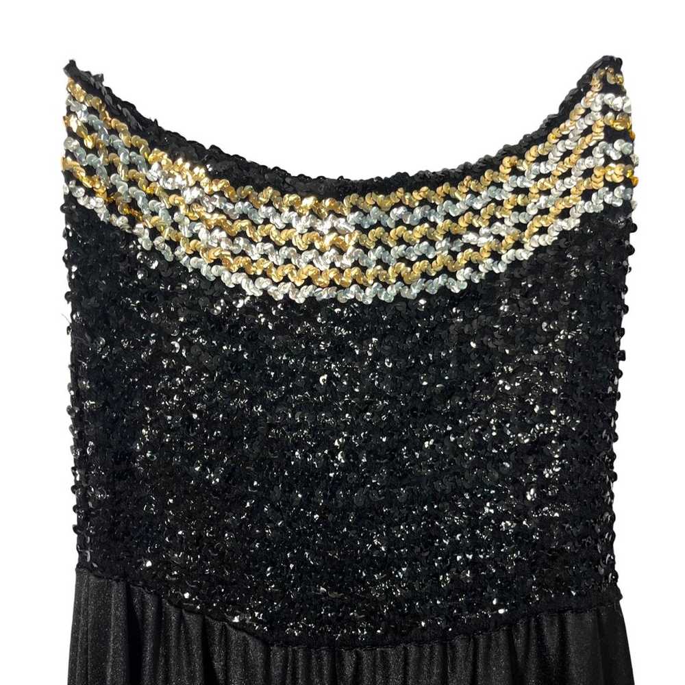 Vintage We3 Black Sequin Pleated Strapless Stretc… - image 5