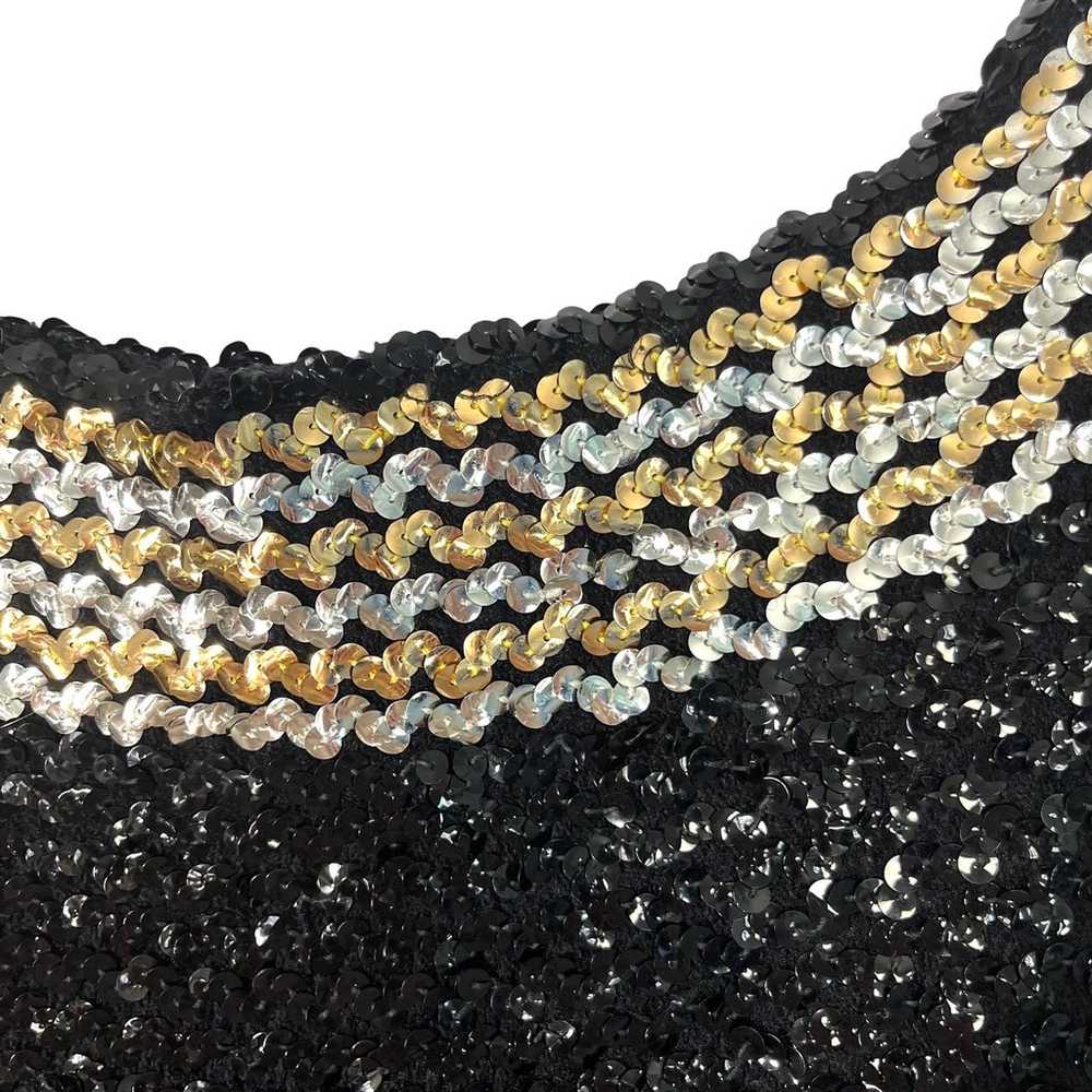 Vintage We3 Black Sequin Pleated Strapless Stretc… - image 8