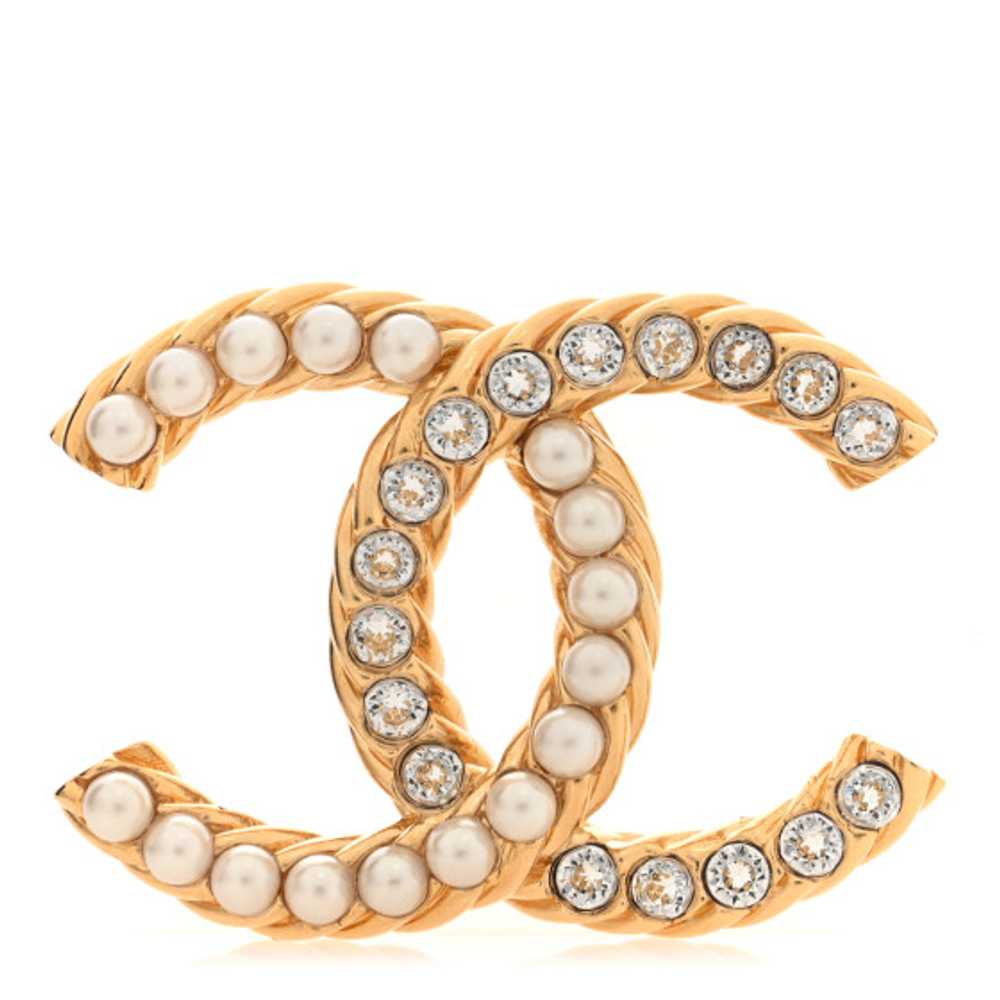 CHANEL Pearl Crystal April In Paris CC Brooch Gold - image 1