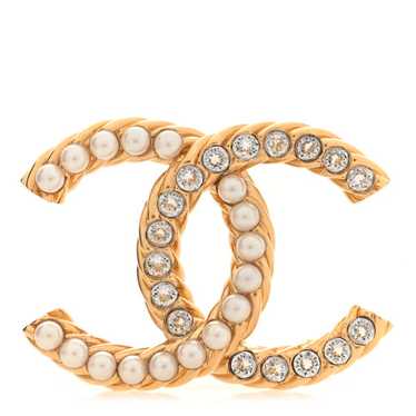 CHANEL Pearl Crystal April In Paris CC Brooch Gold - image 1