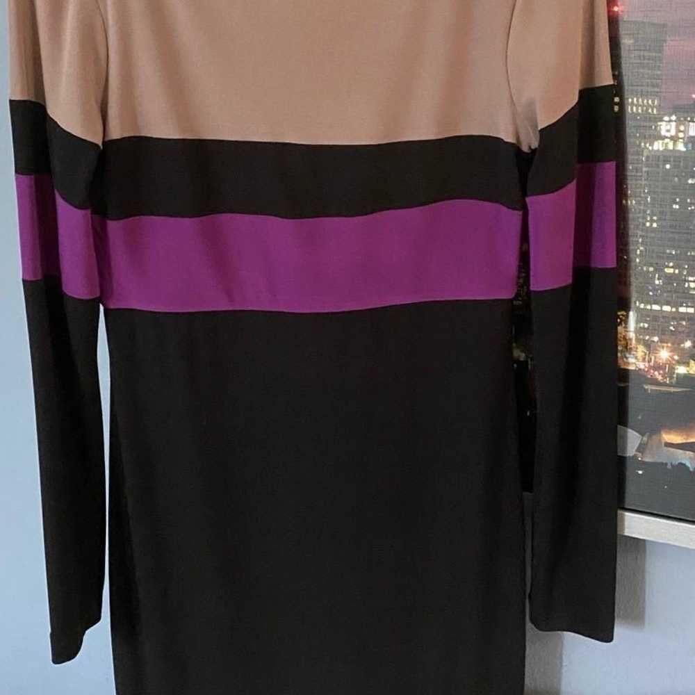 Vtg 90s Donna Morgan Three Color Stripe Dress Womens Sz 4 Black Purple Tan Macys