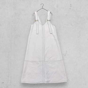 z287◆Sundress Overall Skirt White Long Flare A-Li… - image 1