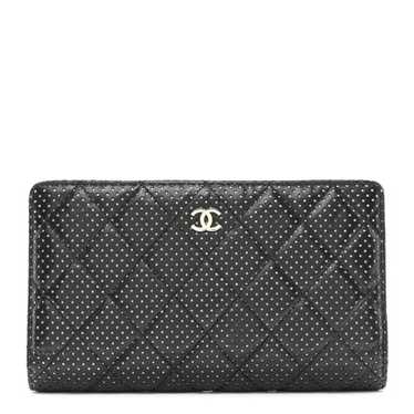 CHANEL Lambskin Perforated Yen Wallet Black