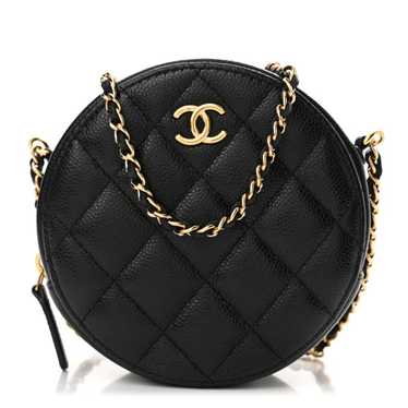 CHANEL Caviar Quilted Round Coco Clutch With Chain