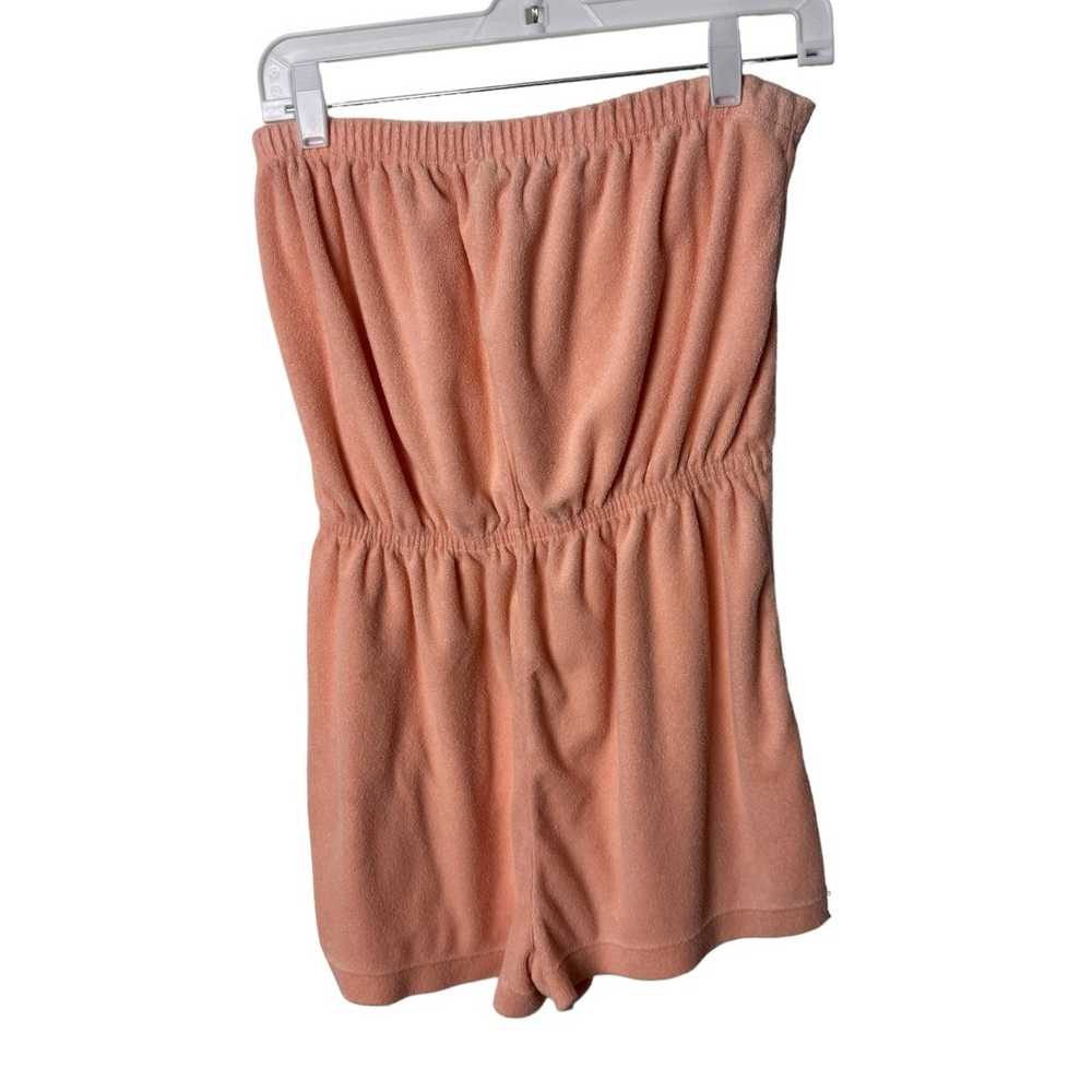 Vintage strapless romper 70's terrycloth peach pl… - image 1