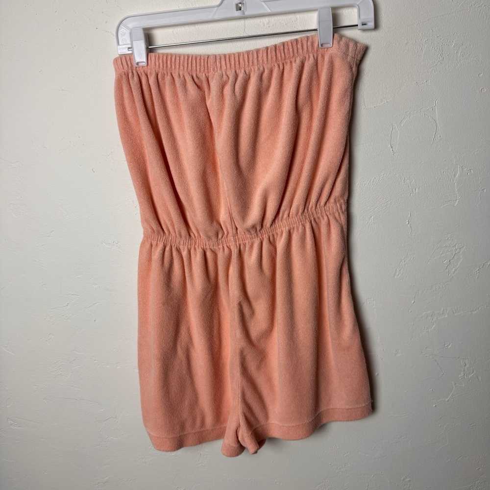 Vintage strapless romper 70's terrycloth peach pl… - image 2