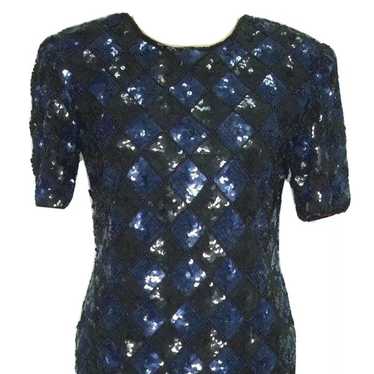 Vintage Stenay Blue Black Sequined Short Evening … - image 1