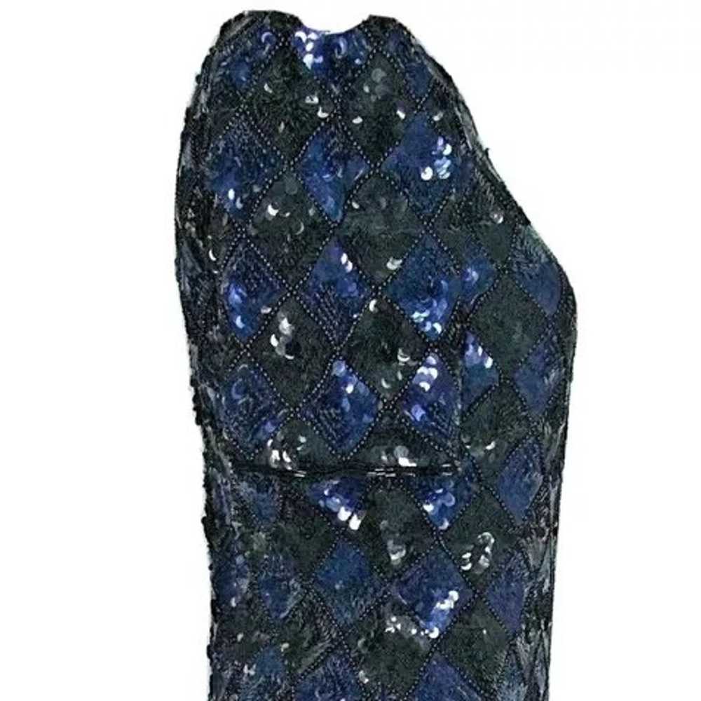 Vintage Stenay Blue Black Sequined Short Evening … - image 3