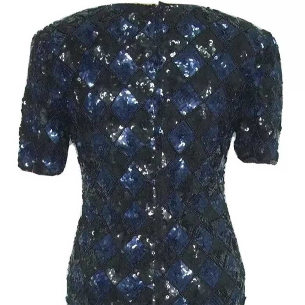 Vintage Stenay Blue Black Sequined Short Evening … - image 5