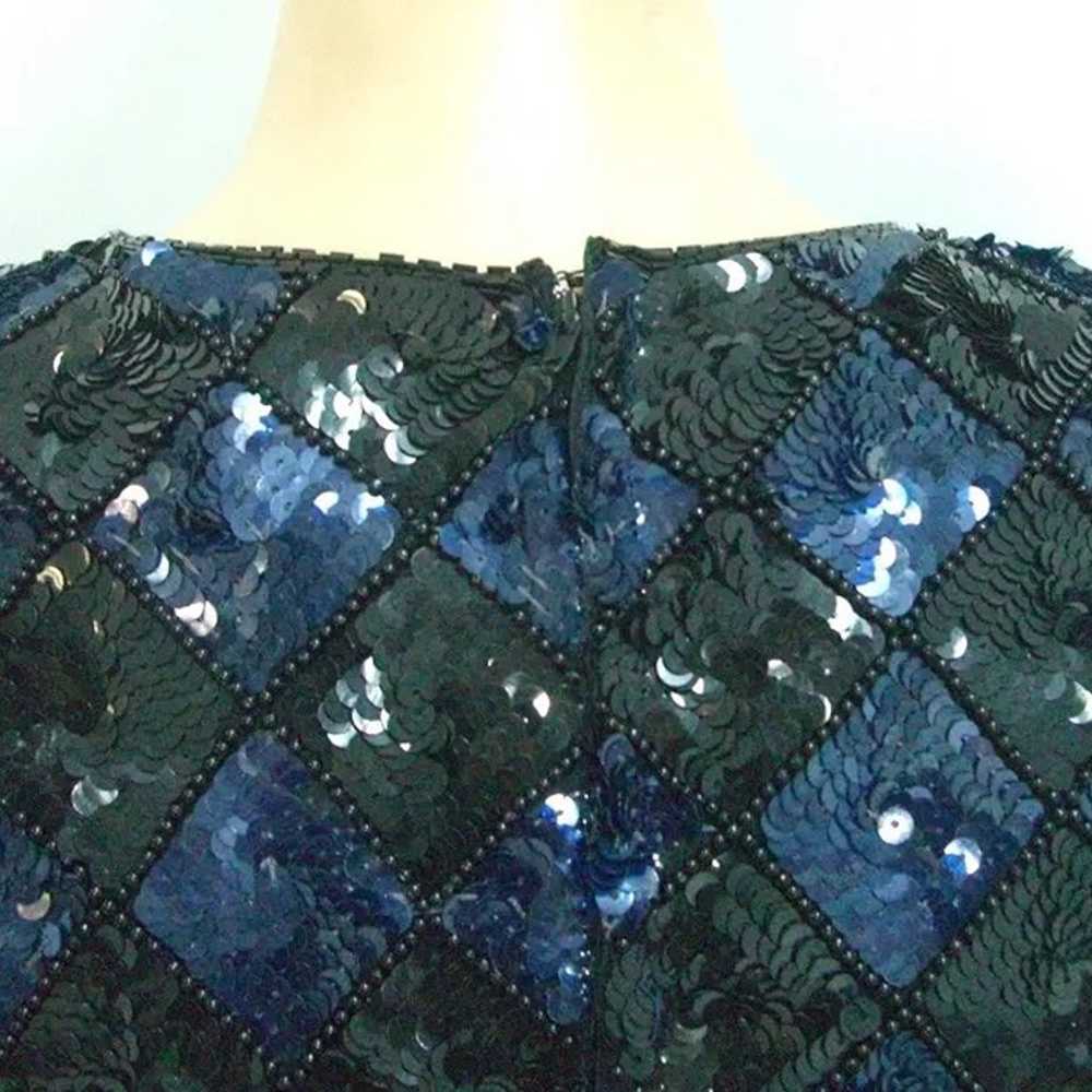 Vintage Stenay Blue Black Sequined Short Evening … - image 7