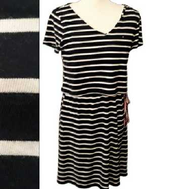 Y2K Tommy Hilfiger Blue White Stripe T-Shirt Dres… - image 1