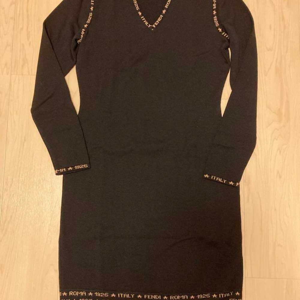 FENDI Knit Dress V-Neck Black - image 1