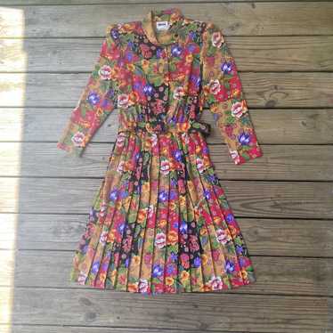 VTG Leslie Fay Floral Belted Dress