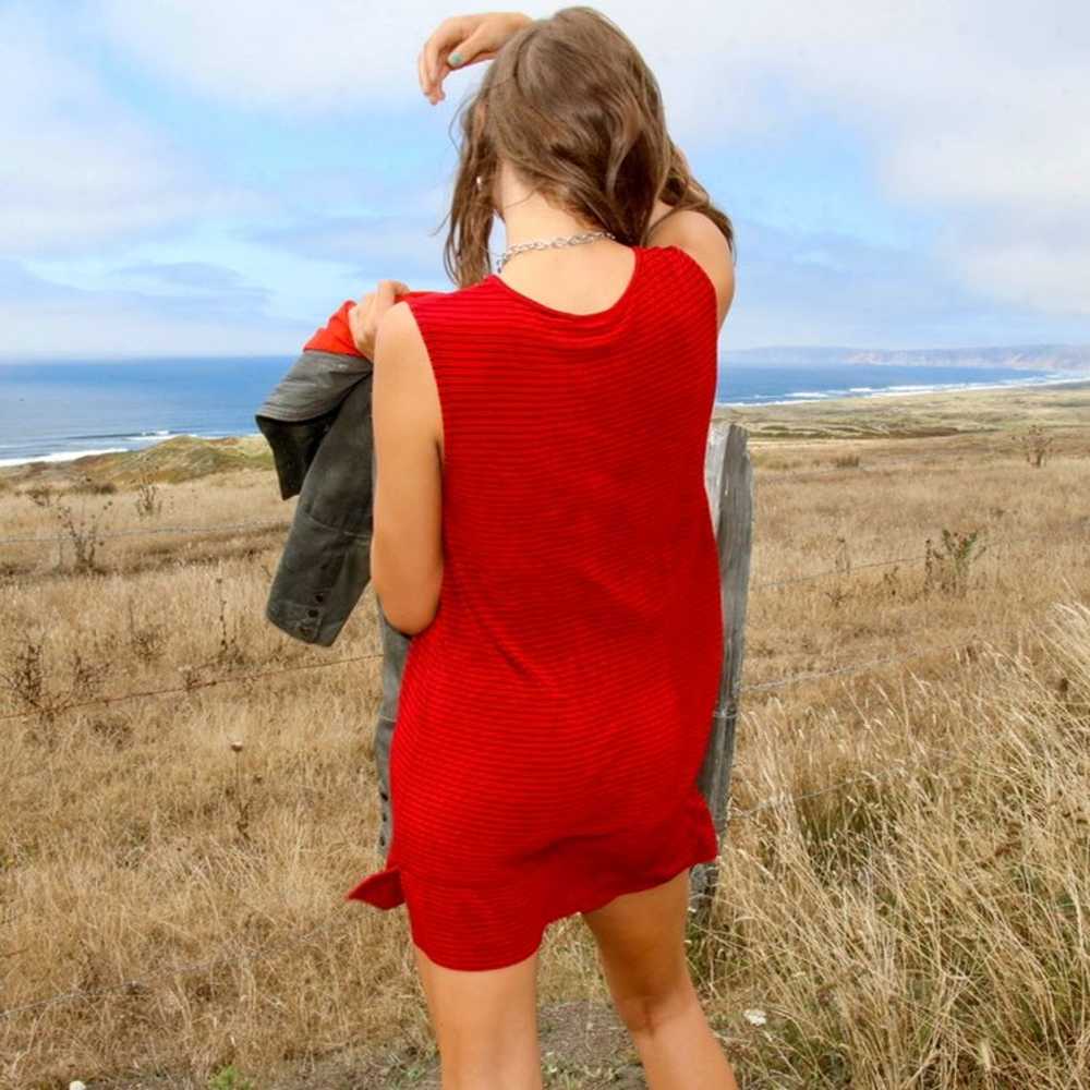 Vintage V-neck Red Striped Mini Dress - image 5