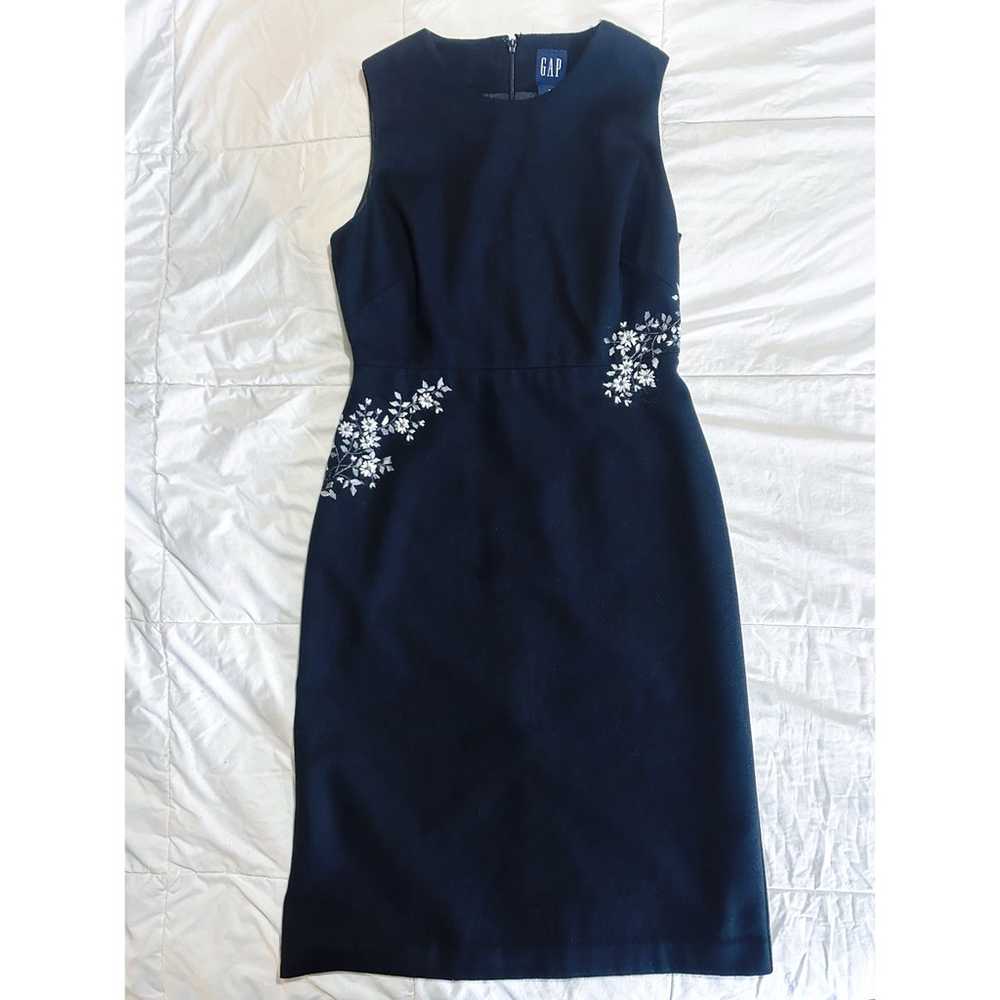 GAP Wool Black Embroidered Floral Shift Dress 4 V… - image 1