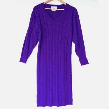 VINTAGE purple cable knit v-neck bodycon sweater … - image 1