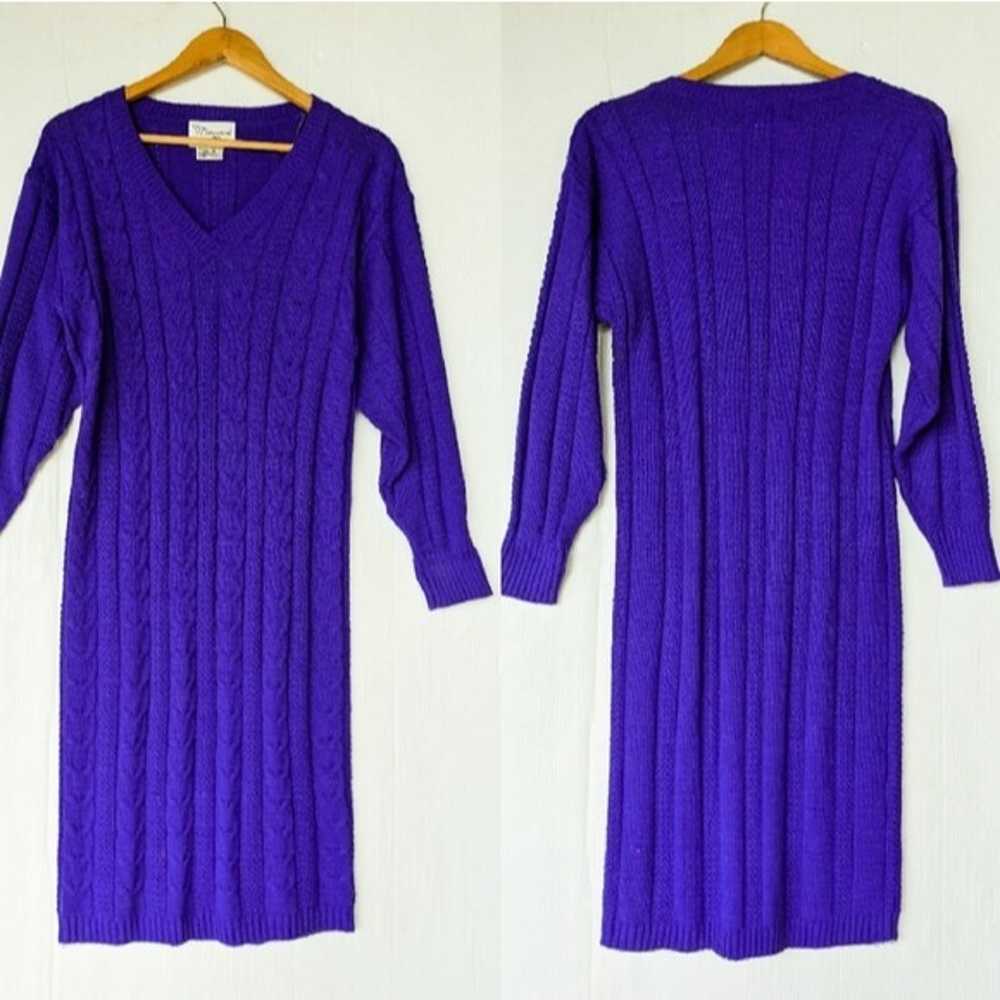 VINTAGE purple cable knit v-neck bodycon sweater … - image 2