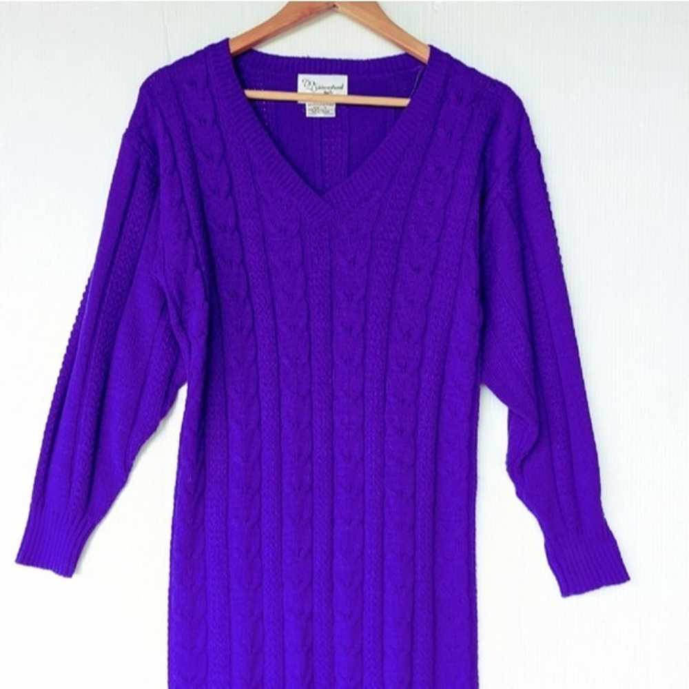 VINTAGE purple cable knit v-neck bodycon sweater … - image 4