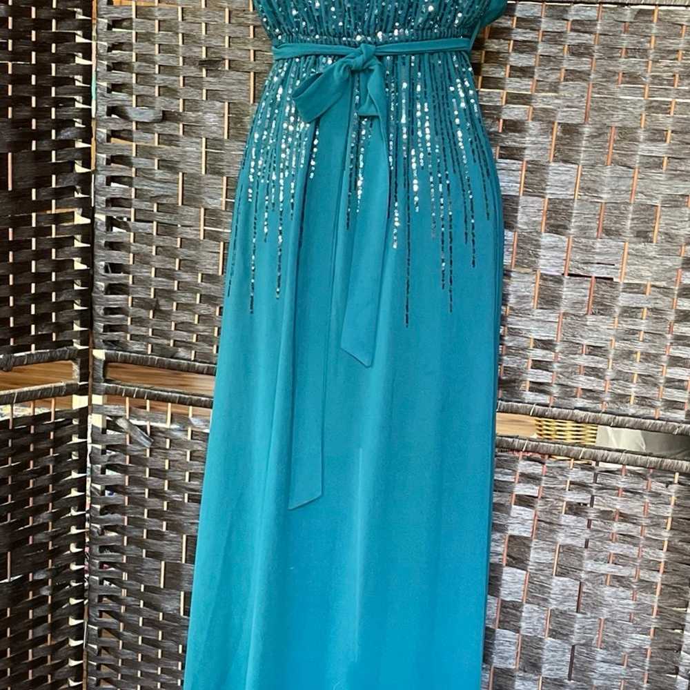 Sz S Teal sequin strapless maxi dress gown floor … - image 3