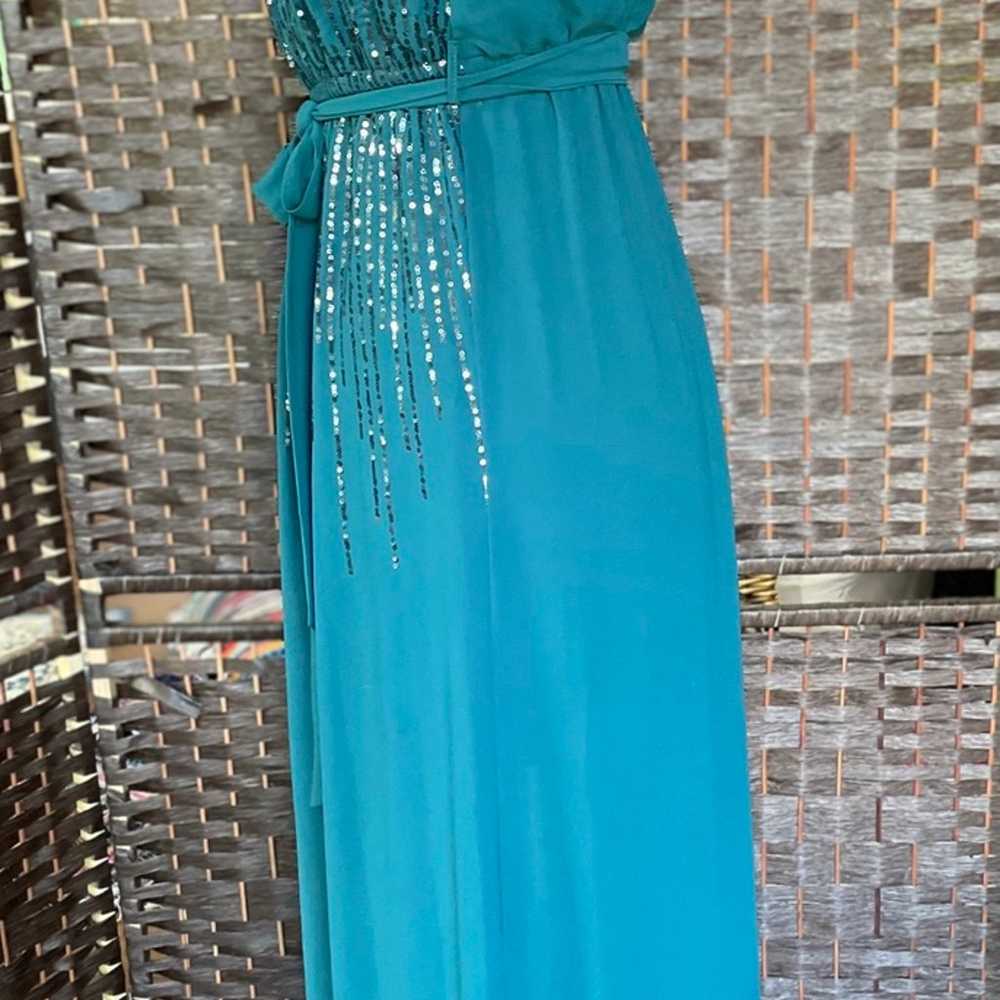 Sz S Teal sequin strapless maxi dress gown floor … - image 4