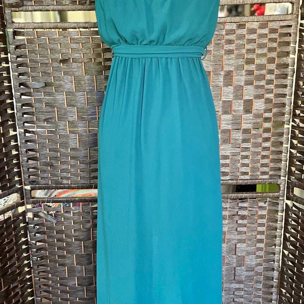 Sz S Teal sequin strapless maxi dress gown floor … - image 5