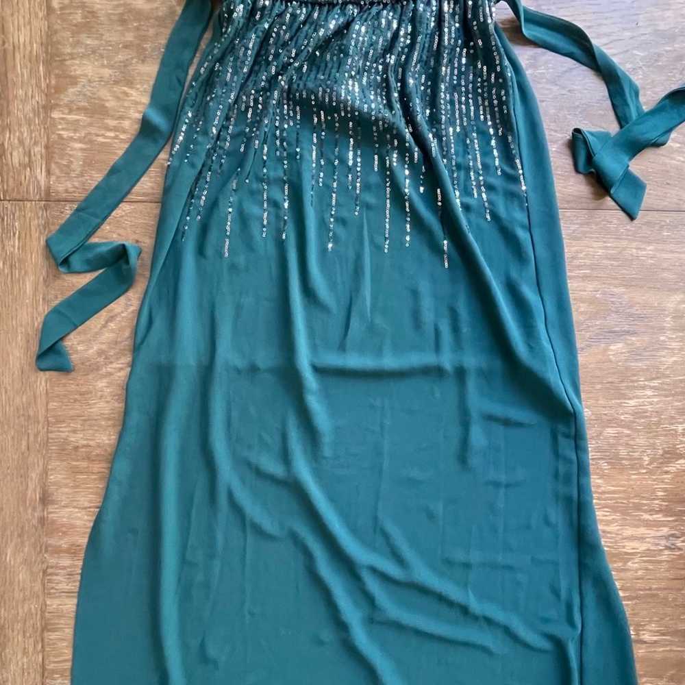 Sz S Teal sequin strapless maxi dress gown floor … - image 6