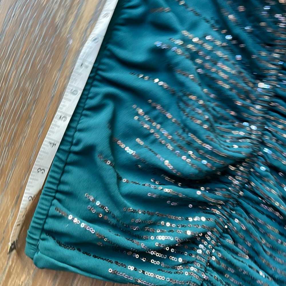 Sz S Teal sequin strapless maxi dress gown floor … - image 7